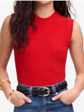 Sleeveless Red Bouclé-Knit Tank Top - Women